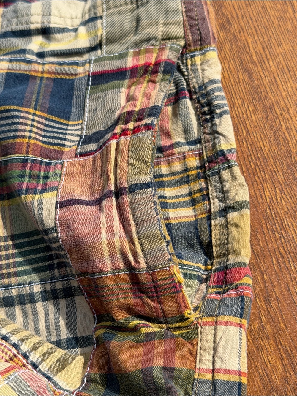 American Eagle Patchwork Madras Shorts Men’s 34 Cotton Plaid Longer Length - Picture 10 of 13